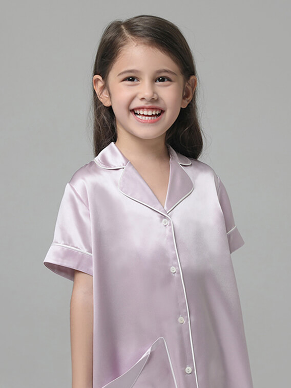 19 Momme Cute Button Up Silk Sleep Shirts For Girls